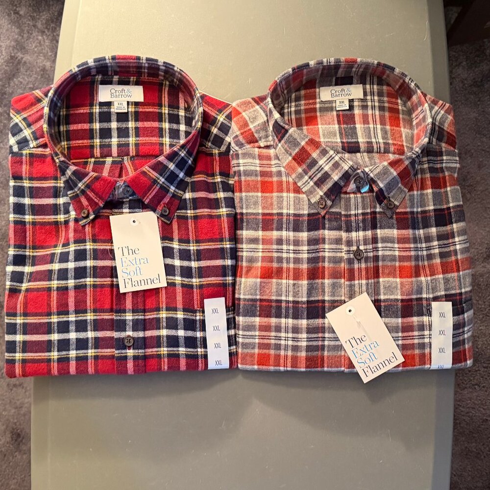 2 CROFT & BARROW Plaid Flannel Shirts Long Sleeve XXL Multicolor BNWT Extra Soft